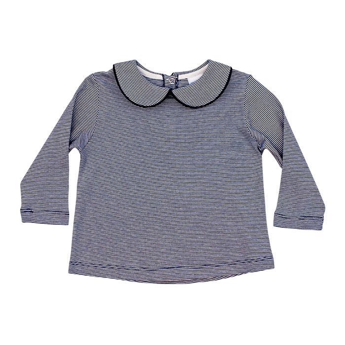 Unisex Navy &amp; White Stripe Button Back Shirt