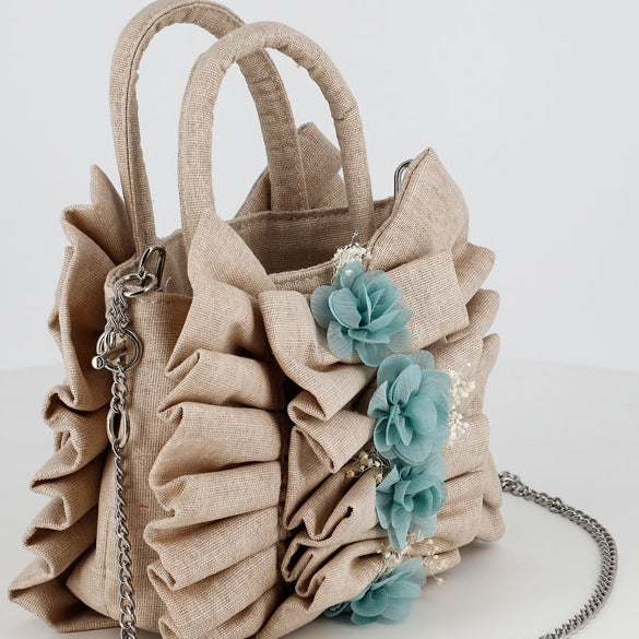 Linen Fabric Ruffled Bag