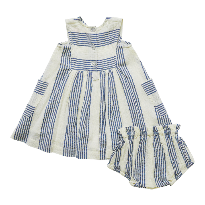 Antique White & Navy Column Stripe Courtina Dress Set