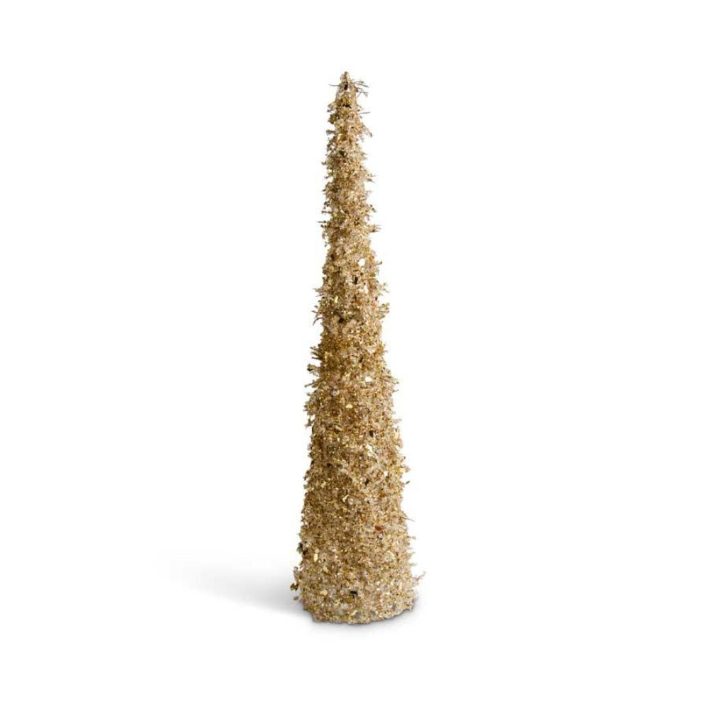 30 Inch Gold Iced Beaded Cone Tree