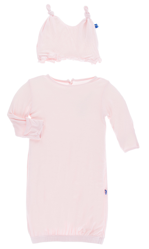 Macaroon Layette Gown & Ruffle Knot Hat Set