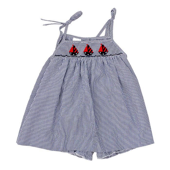 Smocked Sailboats at Sea Tie-Strap Short Set