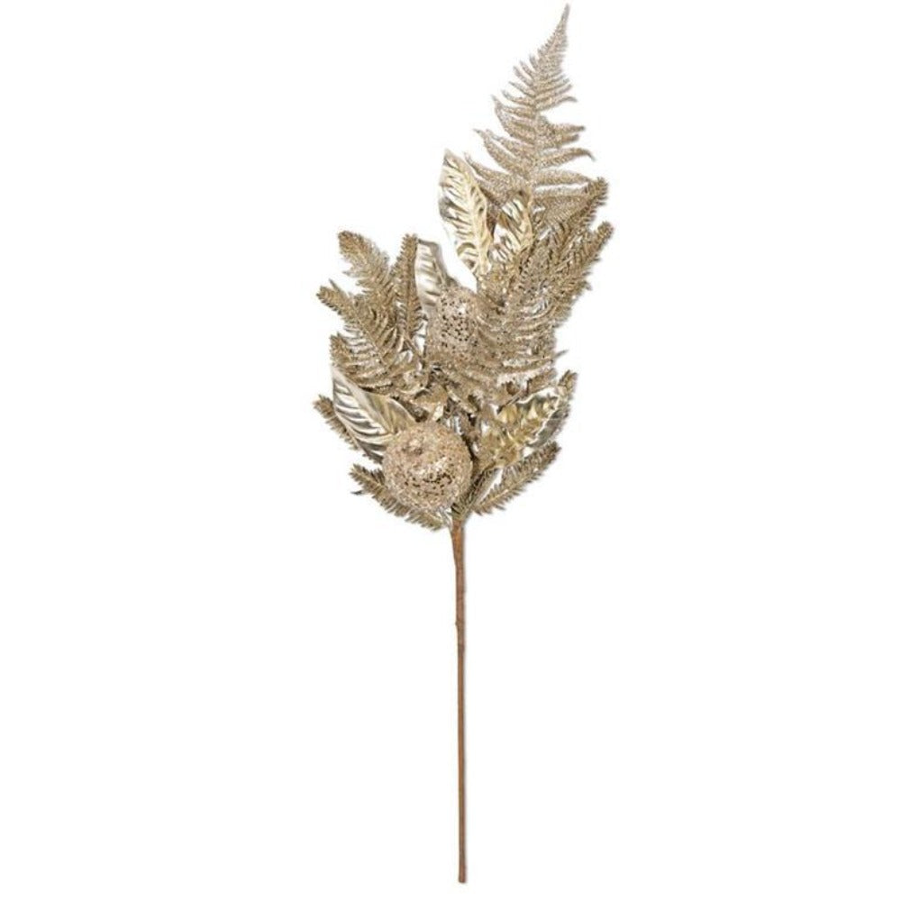 Gold &amp; Silver Glittered Stem With Fern Magnolia Pine