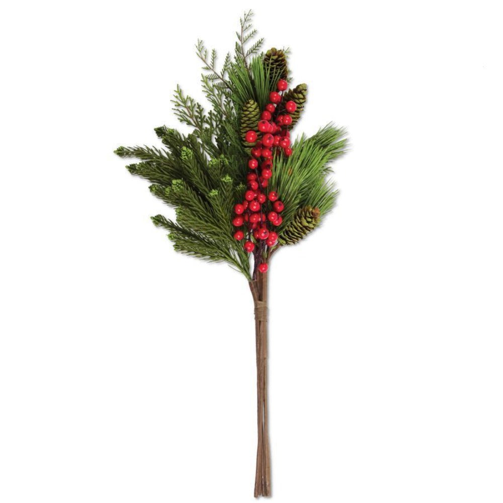 Pine Cypress With Red Berries and Green Pinecone Stem