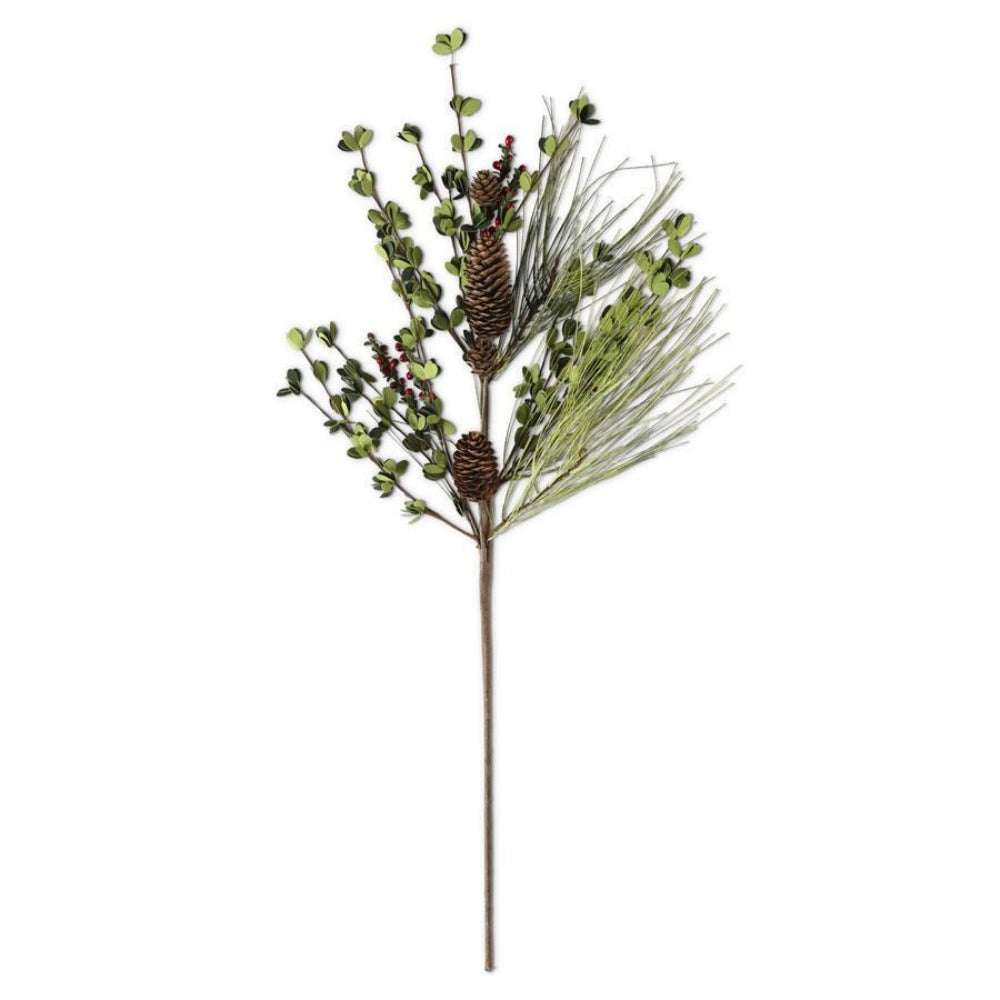Eva Leaf Stem With Pinecones & Red Berries