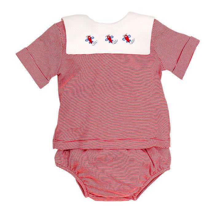 Red Striped Airplane Diaper Cover Set