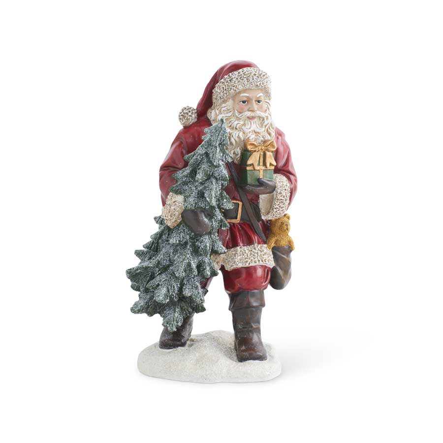 23.5 Inch Vintage Resin Santa w/ Glittered Tree