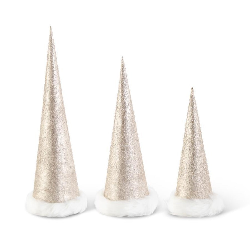Beaded Gold Glittered Cone Trees With Fur