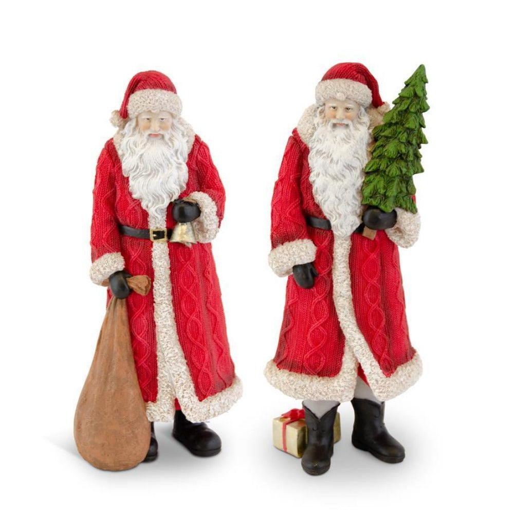 Assorted Traditional Resin Santas With Red Cable Knit Coat