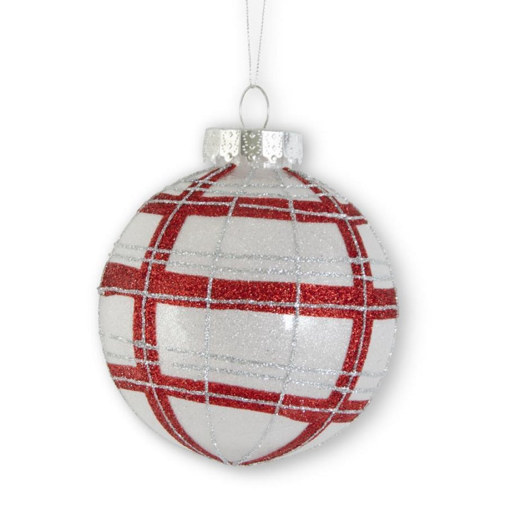 Glittered Red &amp; Silver Plaid Shatterproof Ornament
