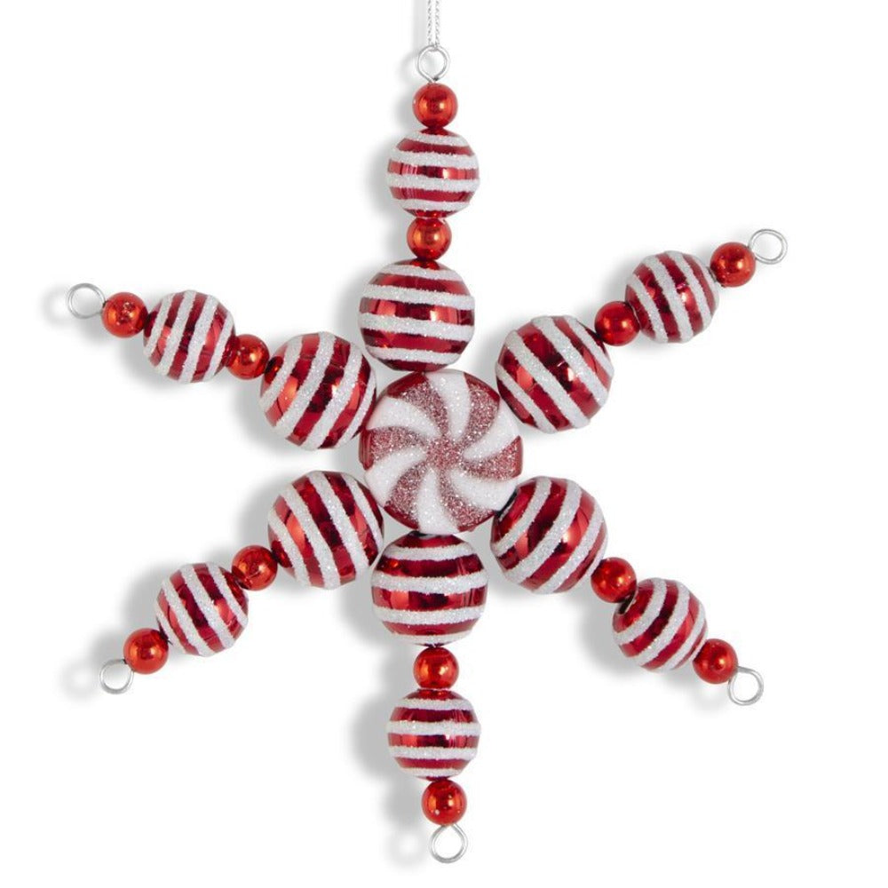 Red & White Glitter Ball Snowflake Ornament
