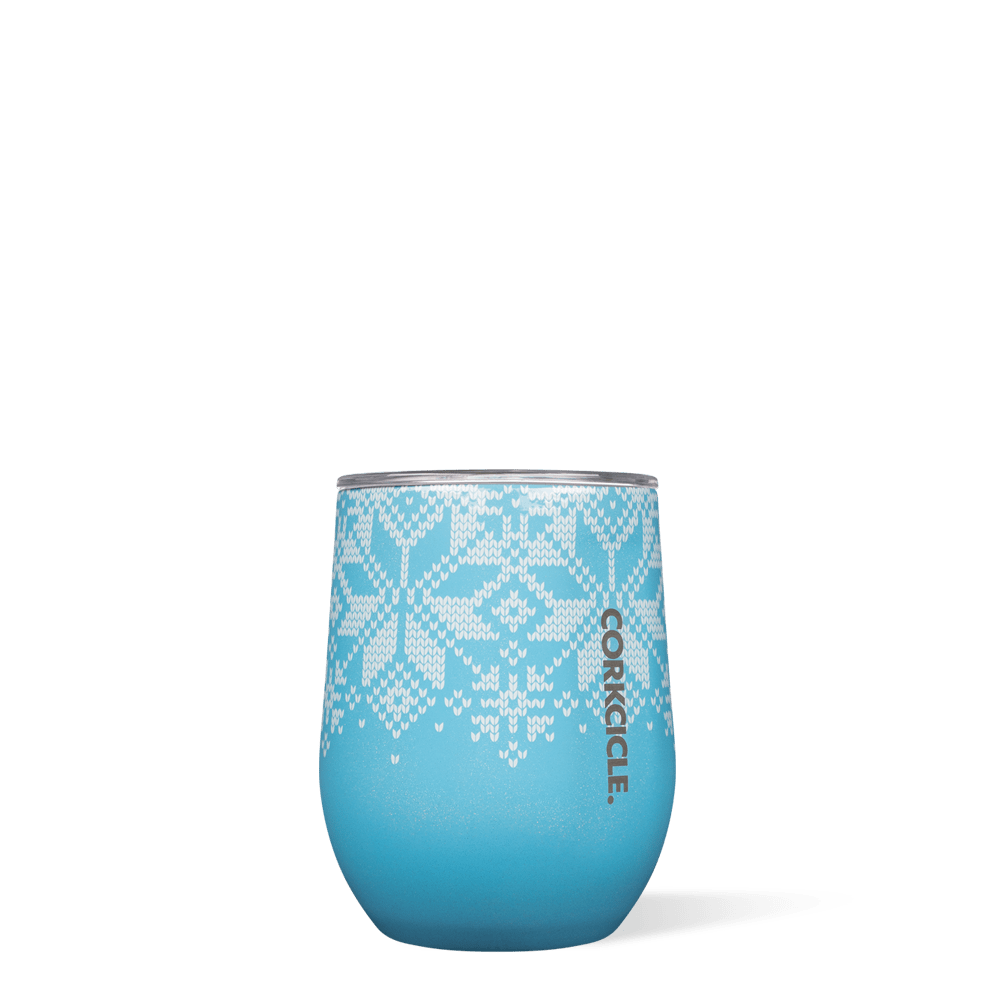 Fairisle Blue Holiday 12oz Stemless Wine Glass