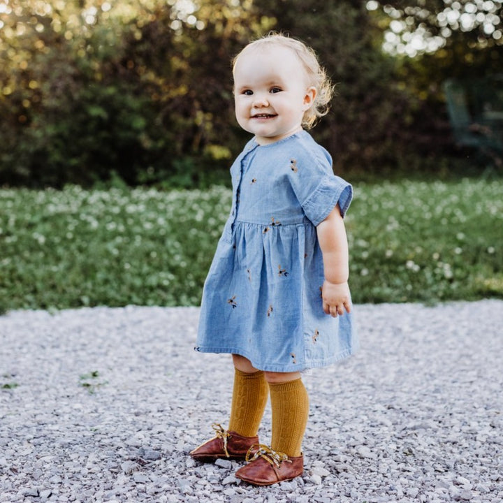Mustard Cable Knit Knee High Socks