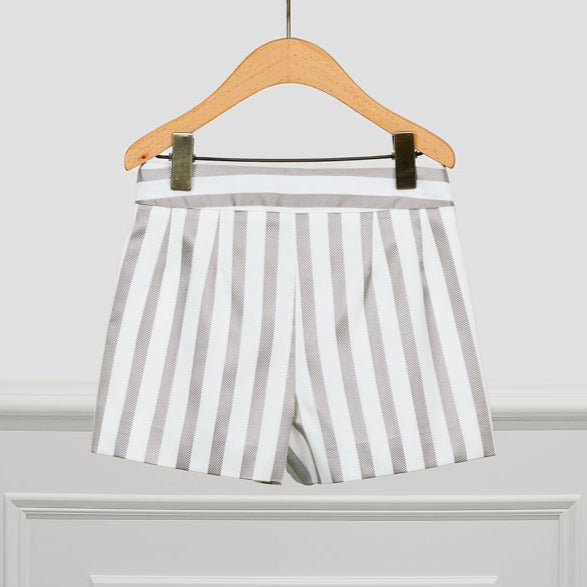 Grey & White Striped Shorts