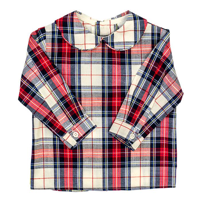 Boys Piped Button Back Shirt - Shaw Plaid