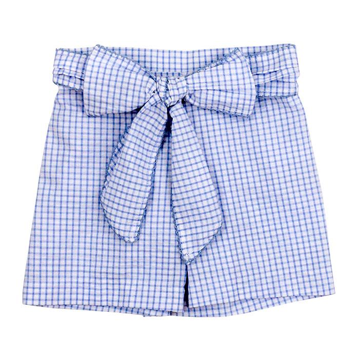 Light Blue Windowpane Seersucker Shorts with Bow