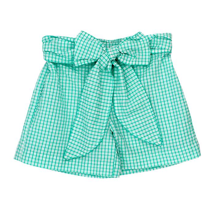 Palm Green Windowpane Seersucker Shorts with Bow