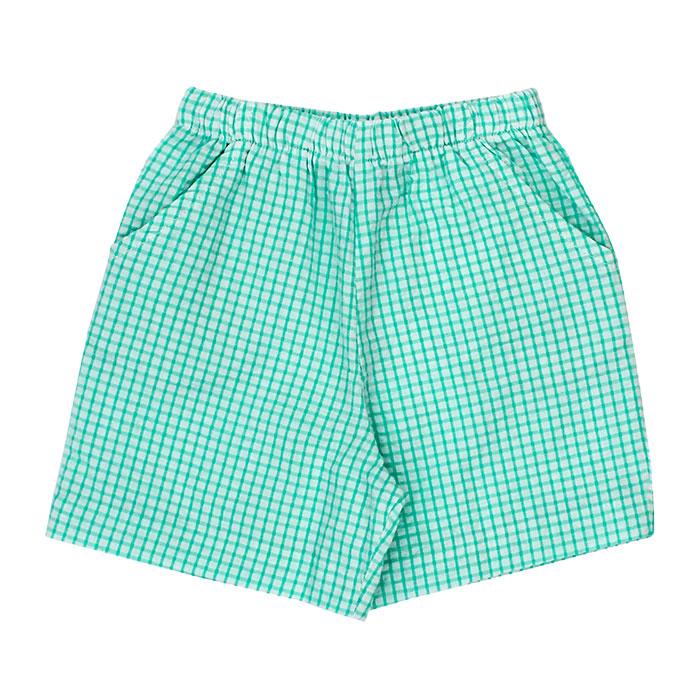Palm Green Windowpane Seersucker Shorts