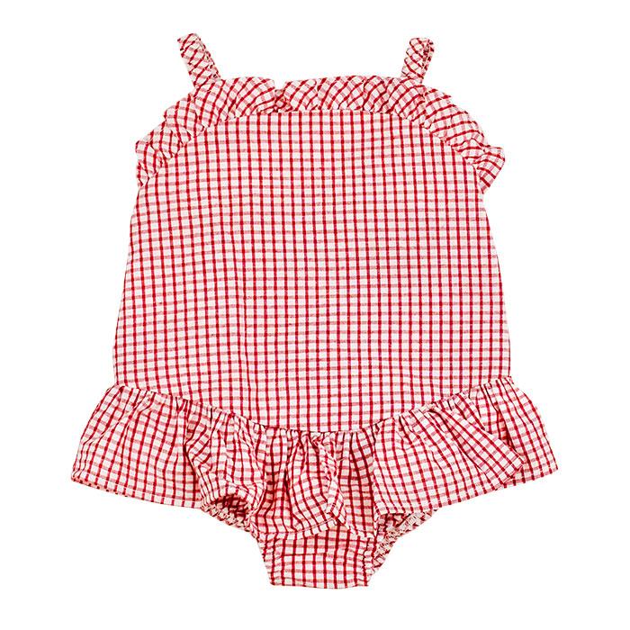 Red Windowpane Seersucker One Piece Swimsuit