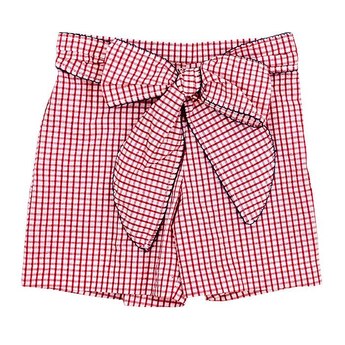 Red Windowpane Seersucker Shorts with Bow