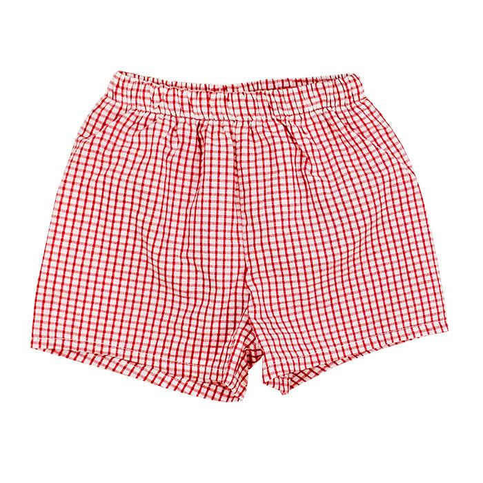 Red Windowpane Seersucker Swim Trunks 