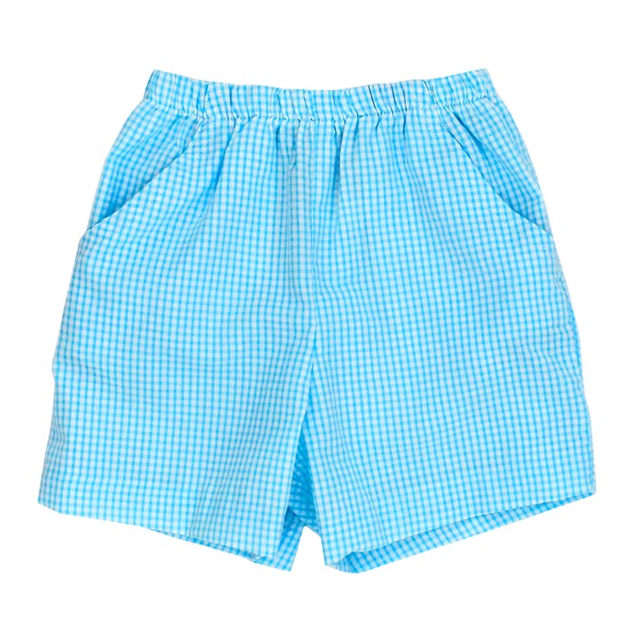Aqua Check Seersucker Elastic Waist Shorts