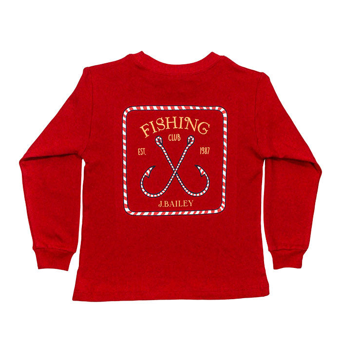 Red Candy Cane Fishing Long Sleeve T-Shirt