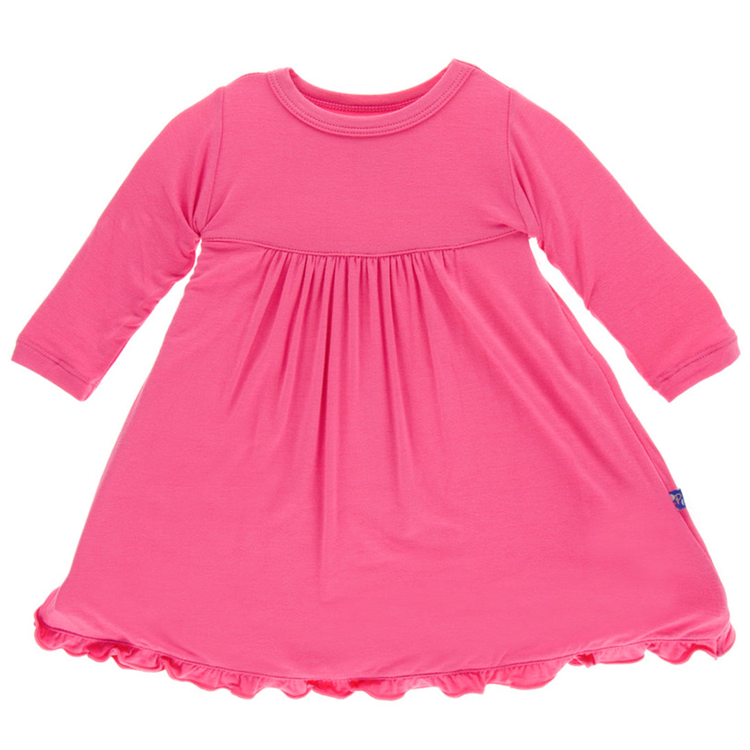 Solid Flamingo Classic Long Sleeve Swing Dress