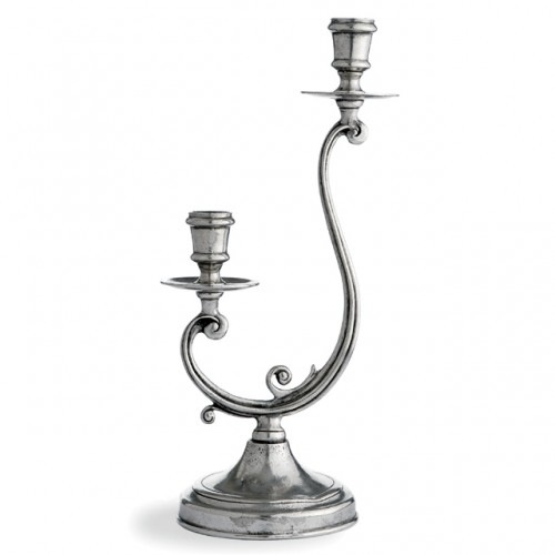 Vintage Pewter Medium 2-Arm Candleholder