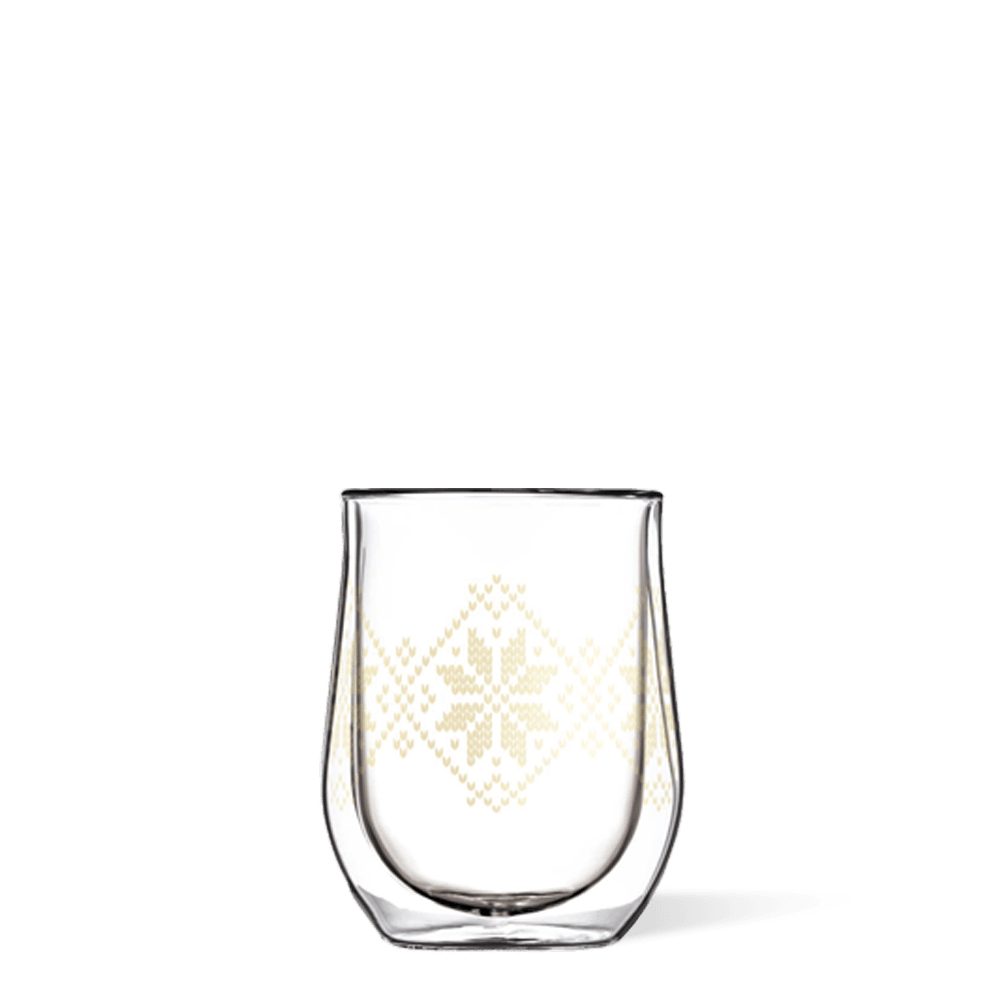 Fairisle Gold Holiday Stemless Wine Glass - Set of 2