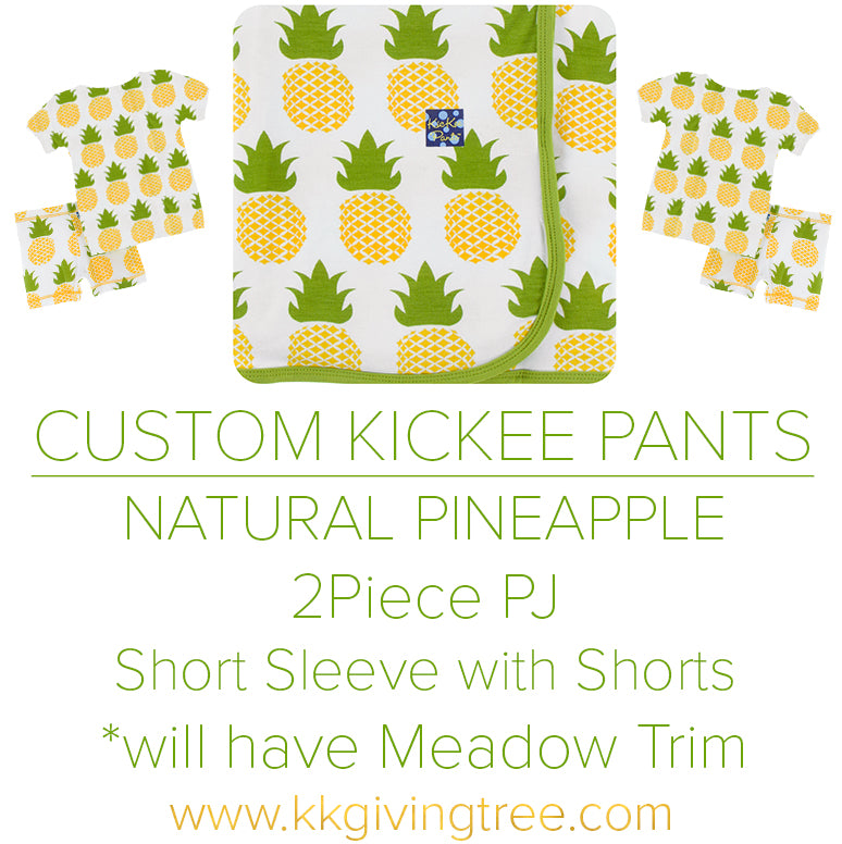 Natural Pineapple w/ Meadow Trim Short Sleeve Pajama Set w/ Shorts