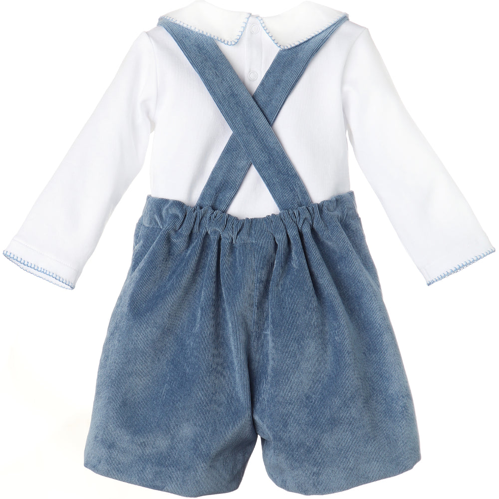 Blue Corduroy Suspender Set With White Bodysuit