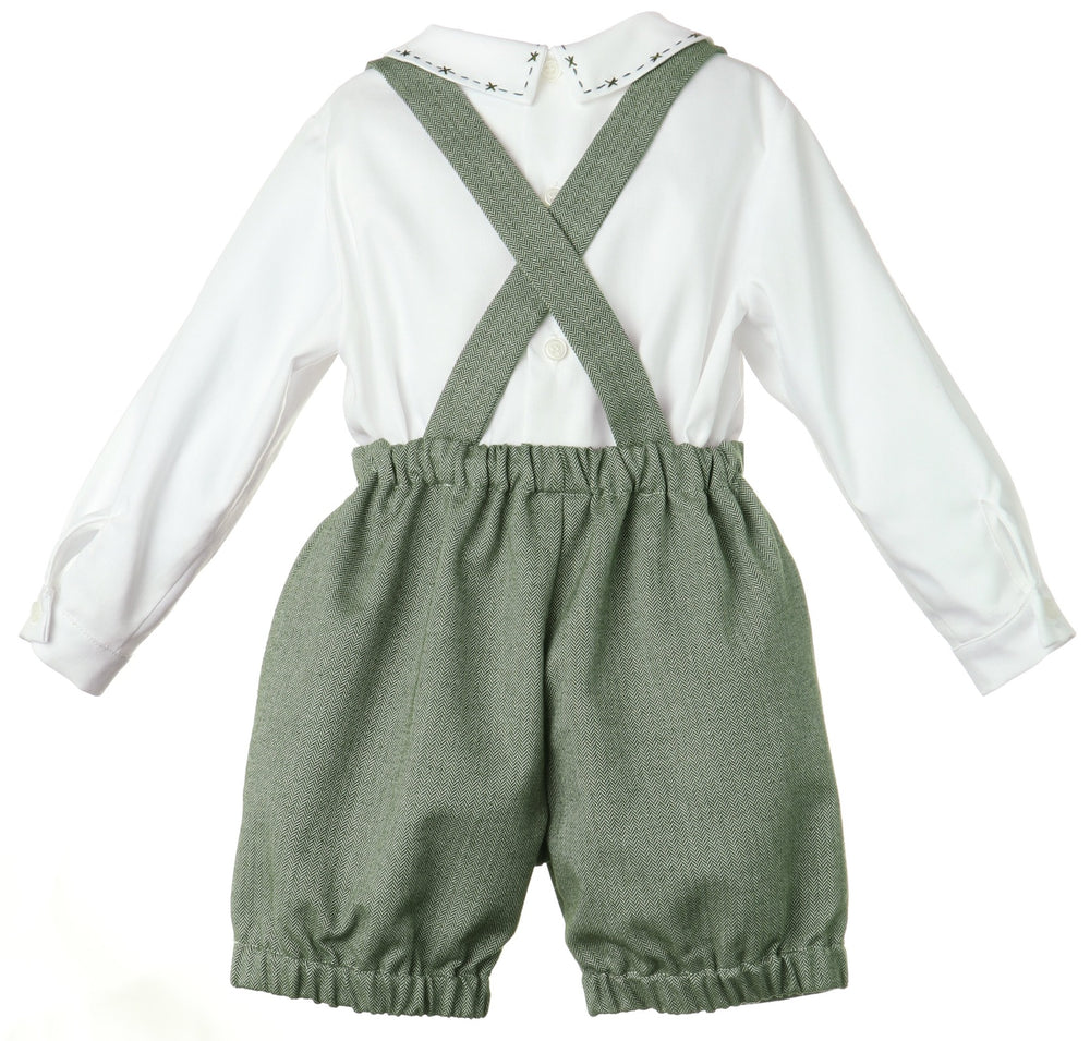Green & White Chevron Suspenders Short Set