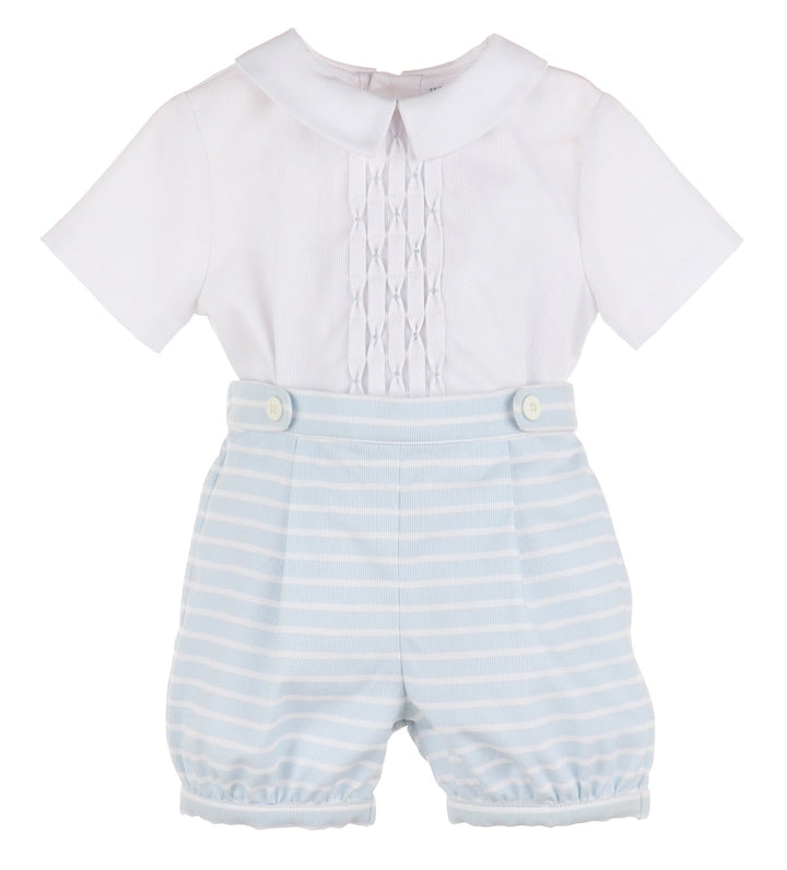 Blue & White Honeycomb Smock Short Set