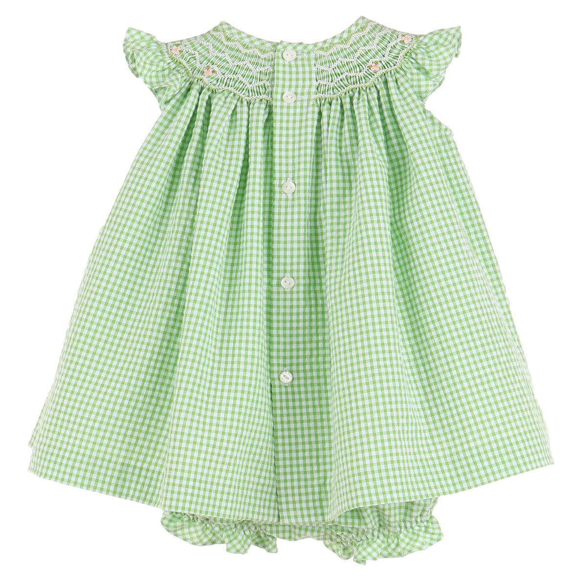 Green Gingham Smocked Bishop Dress With Bloomers