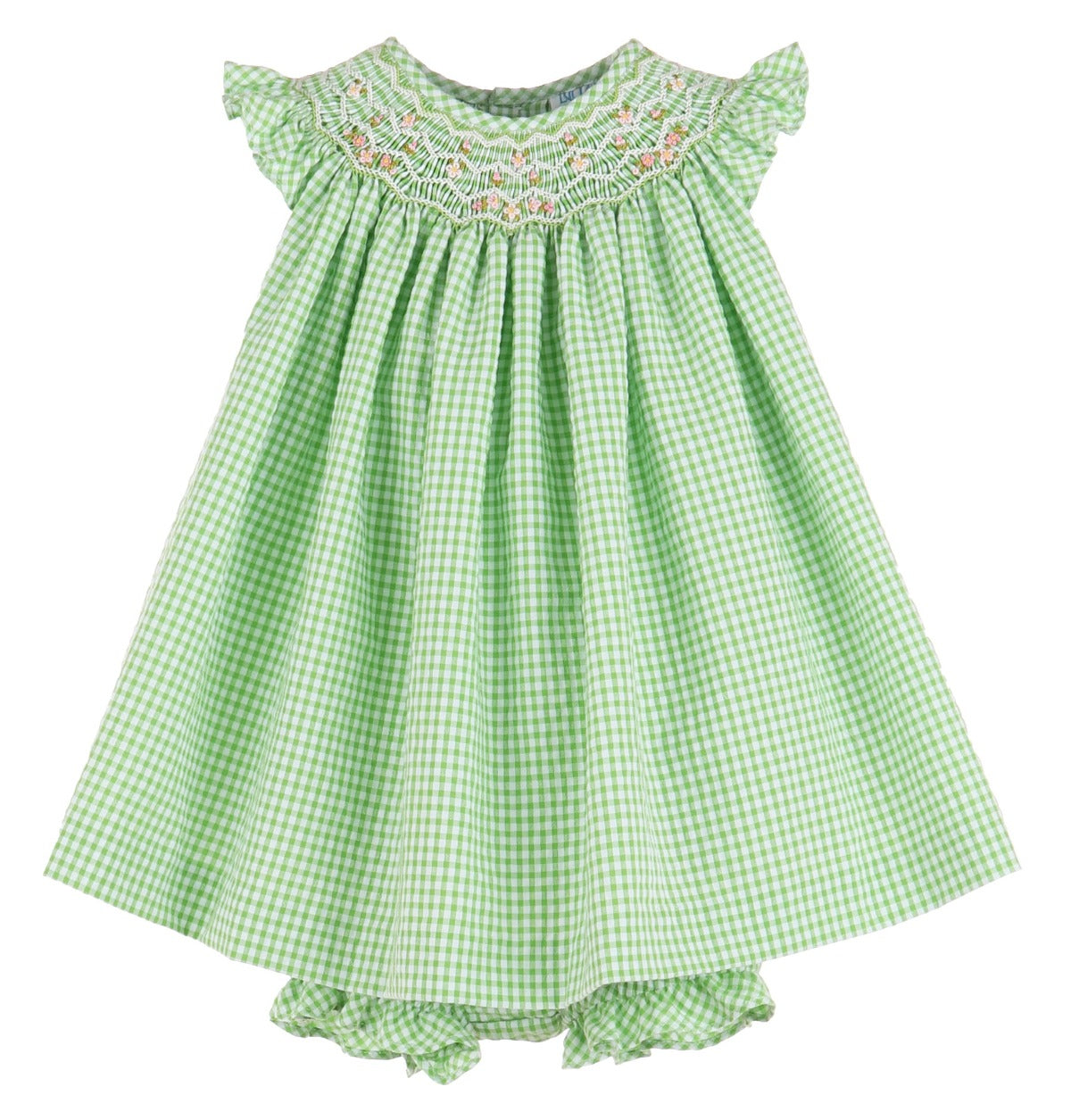 Green Gingham Smocked Bishop Dress With Bloomers