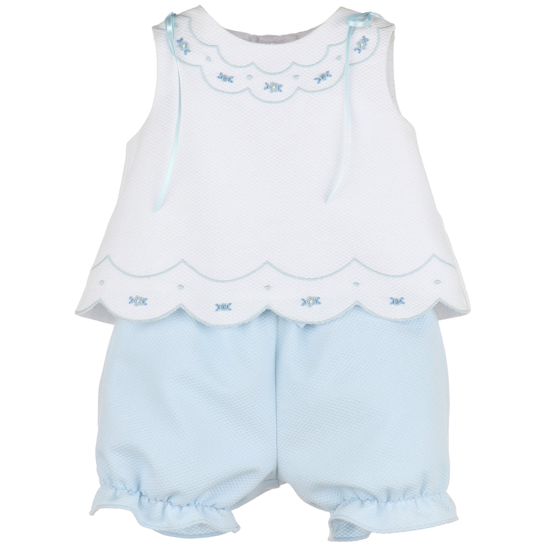 Blue Embroidered Scallops Set