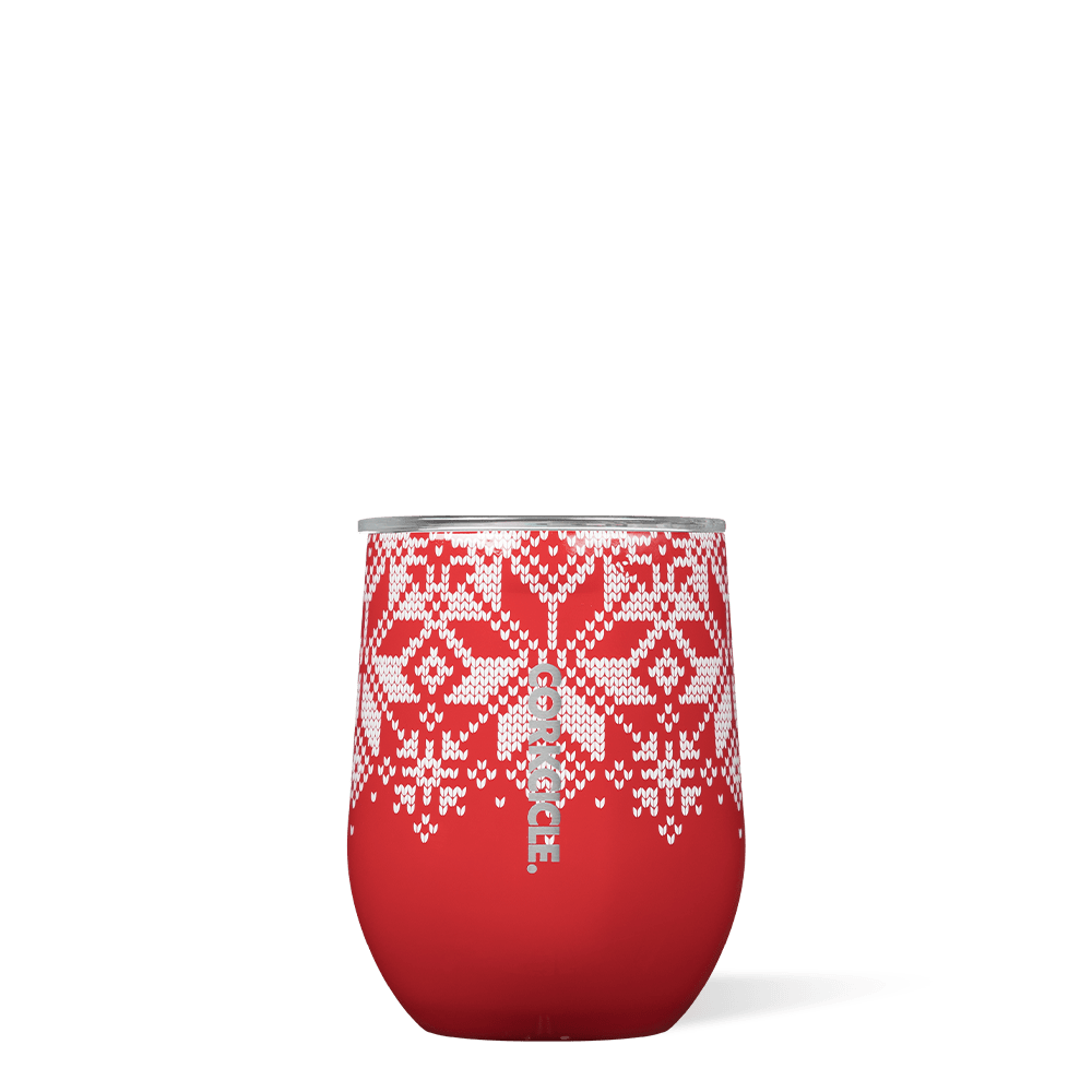Fairisle Red Holiday 12oz Stemless Wine Glass