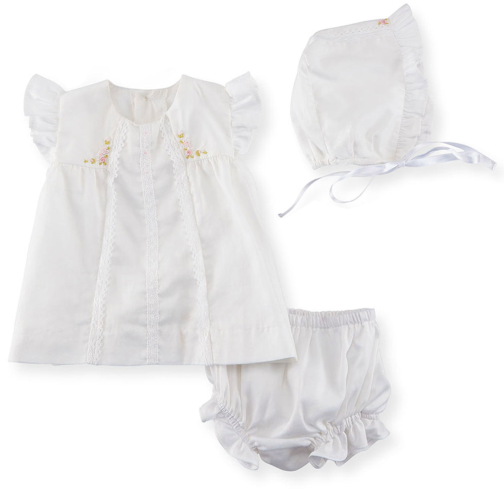 kkgivingtree - Bonnet, Bloomer, Dress - Floral Embroidered Dress 3pc Set - K&K's Giving Tree