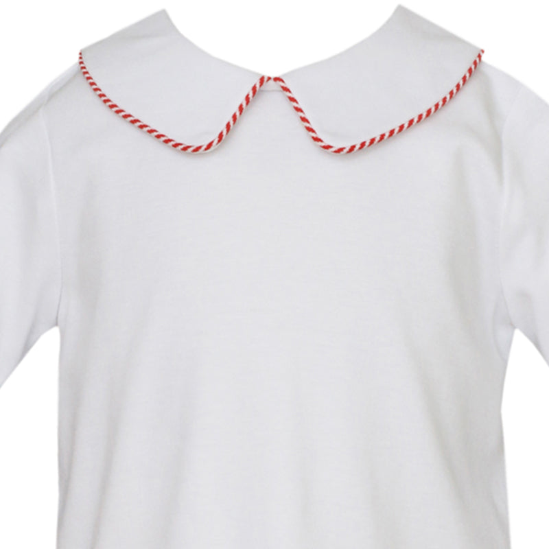 White Knit Shirt w/ Red Stripe Piped Collar