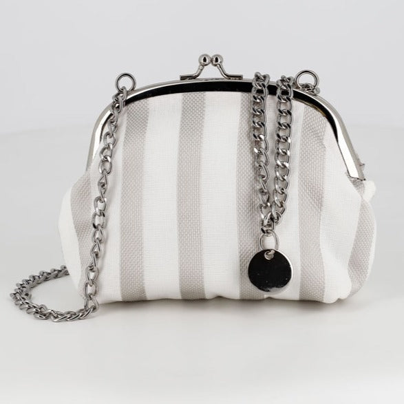 Grey & White Stripe Clutch Bag