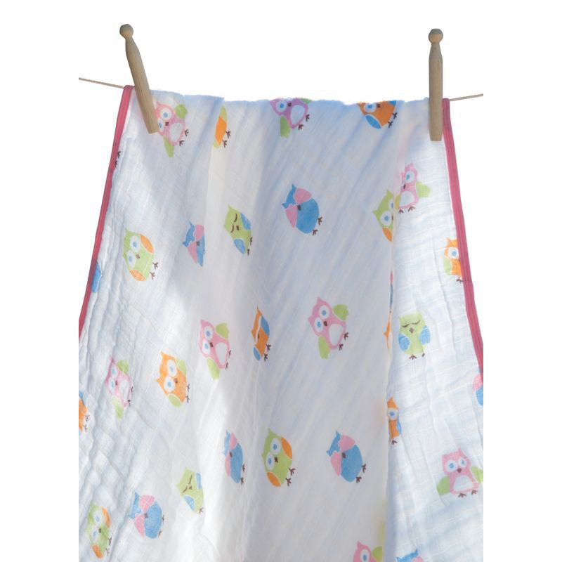 Pink Owl Muslin Napping Blanket