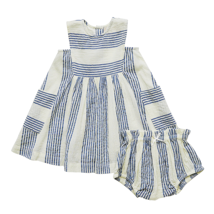 Antique White & Navy Column Stripe Courtina Dress Set