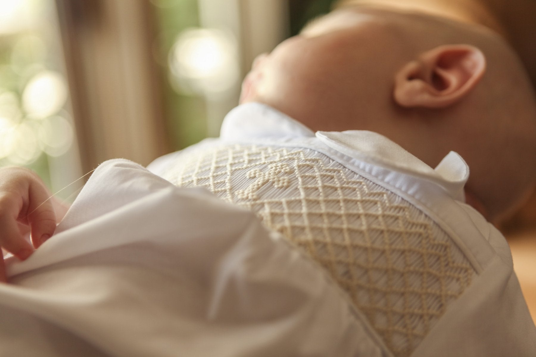 Short Sleeve Smocked Christening Newborn Sac