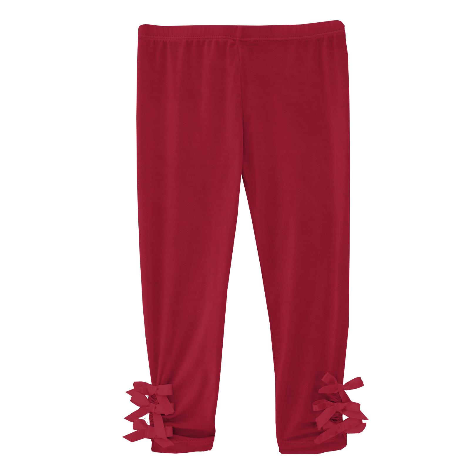 Crimson Solid Leggings With Bows
