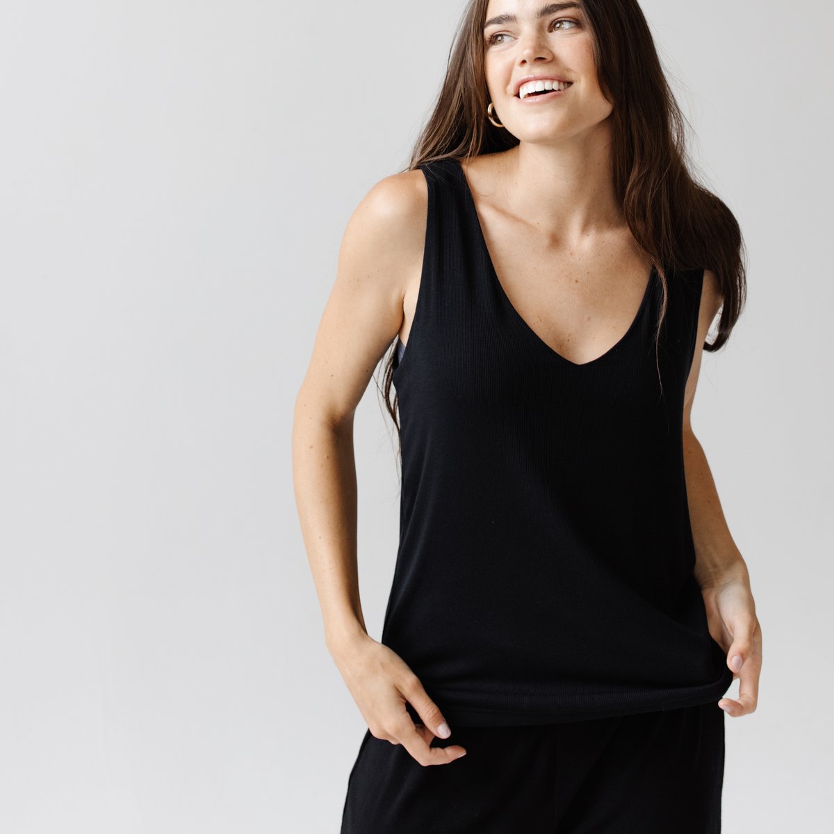 Rib-Knit Bamboo V-Neck Lounge Tank