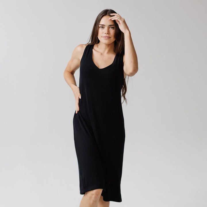 Rib-Knit Bamboo V-Neck Tank Lounge Dress