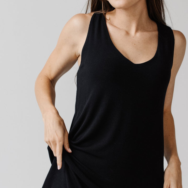 Rib-Knit Bamboo V-Neck Tank Lounge Dress