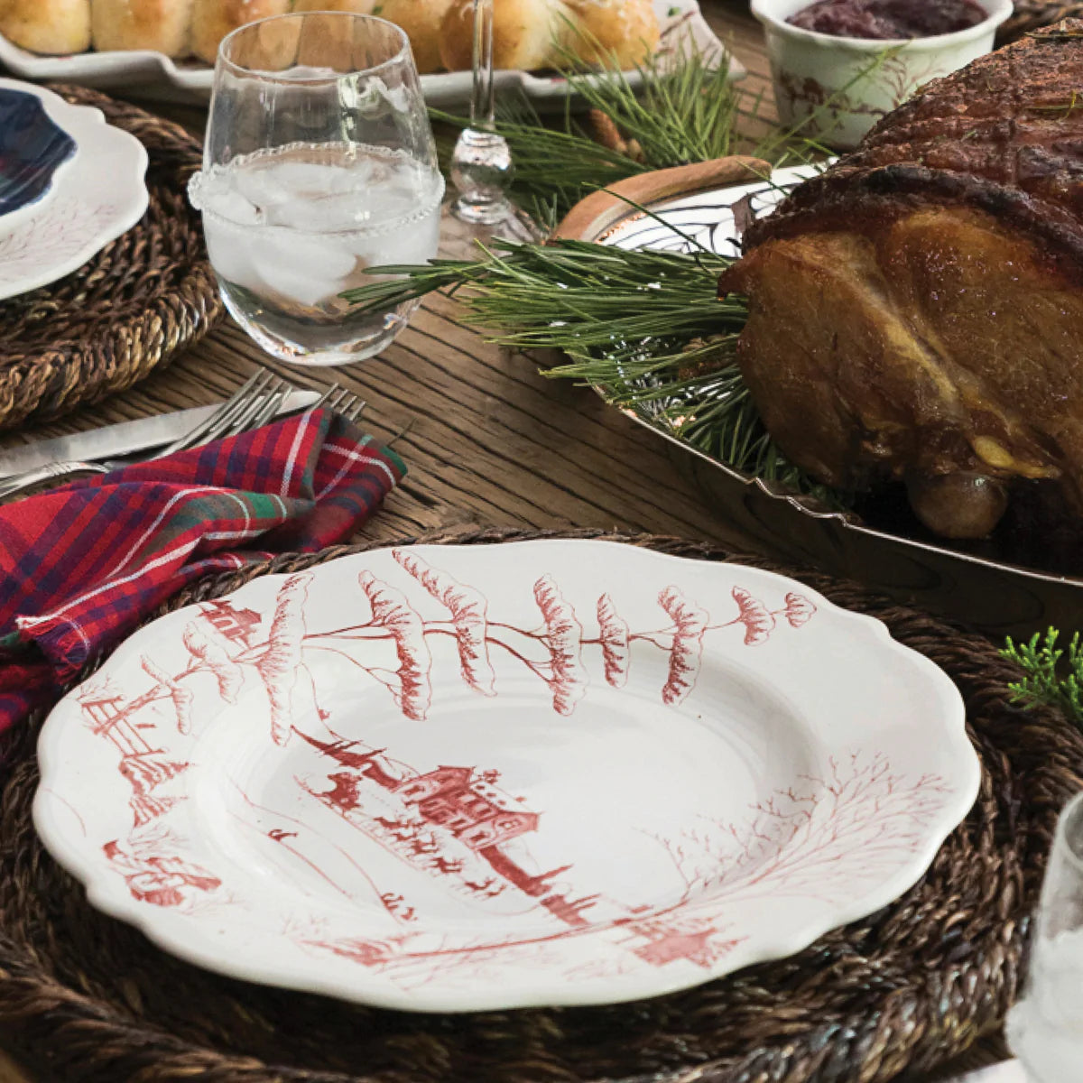Country Estate Winter Frolic Ruby Dinner Plate Christmas Eve 
