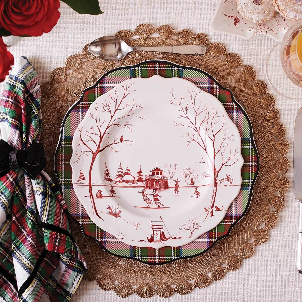 Country Estate Winter Frolic "The Claus' Christmas Day" Ruby Dessert/Salad Plate